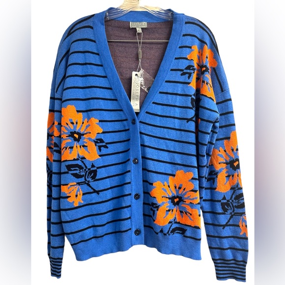 JOSEPH A Cardigan Floral Striped Button front Sweater Size Medium NWT - Picture 12 of 16